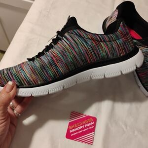 Skechers Rainbow Striped Knit Slip-On Trainers